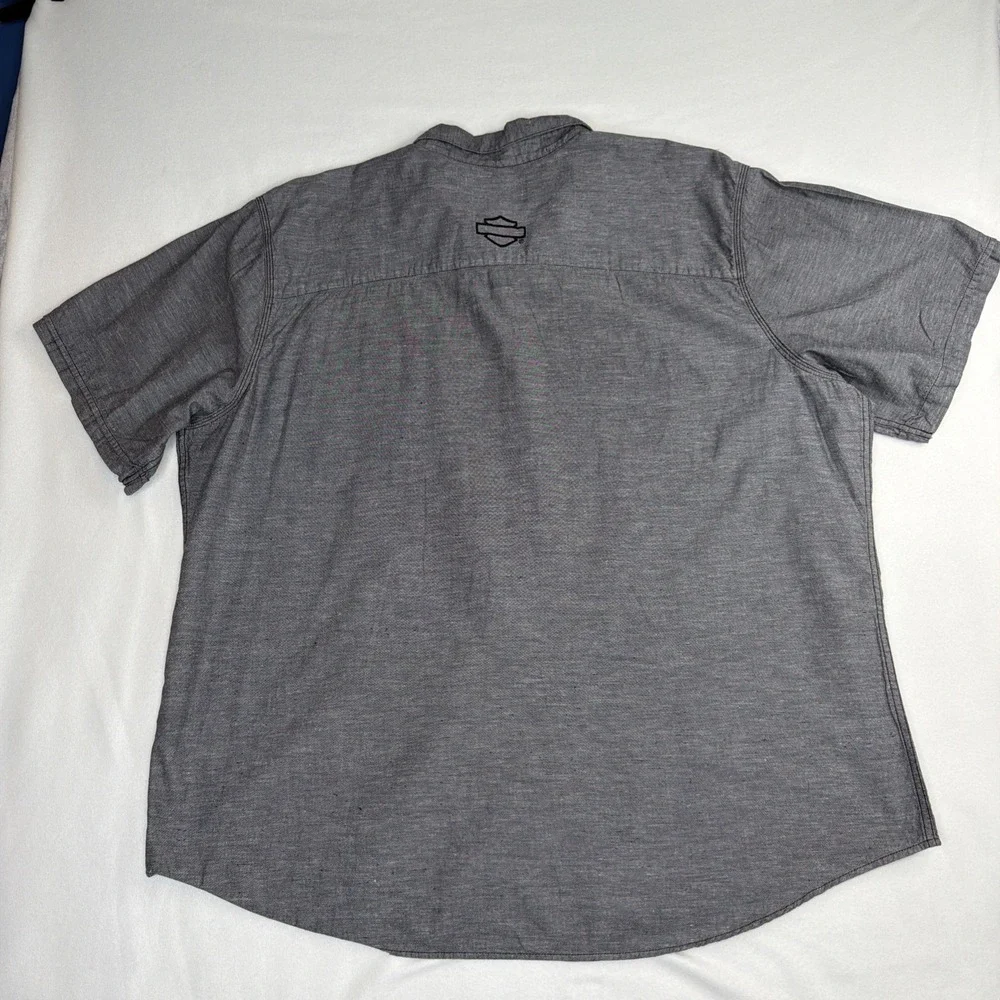 Harley-Davidson Men's Gray Linen Blend Button Shirt 3XL Short Sleeve Logo